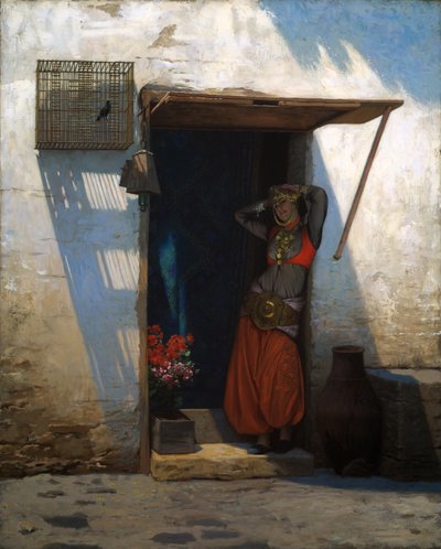 Kairoer Frau an ihrer Türschwelle von Jean Leon Gerome