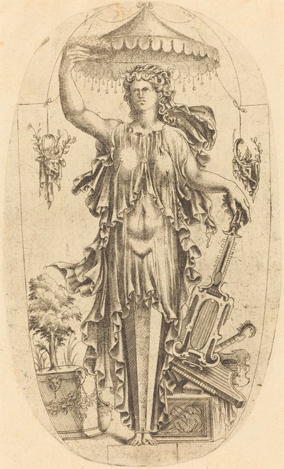 Frau mit Musikinstrument von Jean Mignon