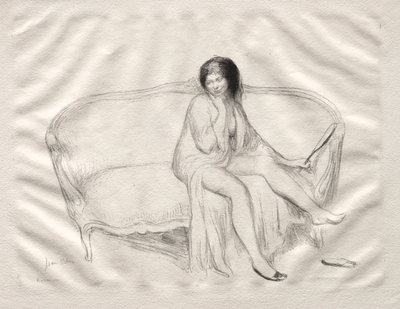 Nackte Frau auf einem Sofa sitzend von Jean Veber