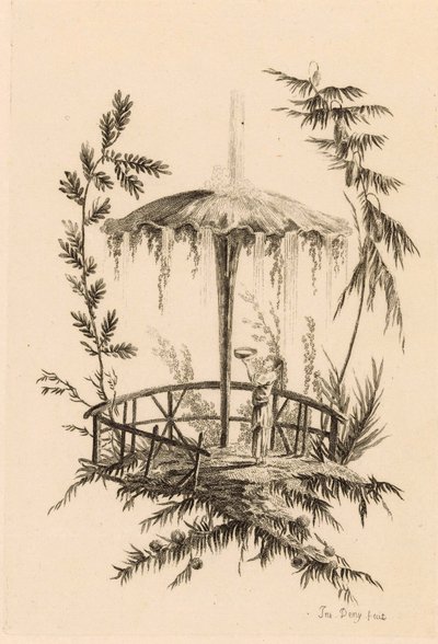 Chinesischer Brunnen in einer Landschaft von Jeanne Deny