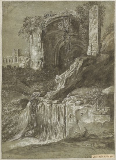 Ein Wasserfall mit Ruinen (Rückseite) von Joachim Franz Beich