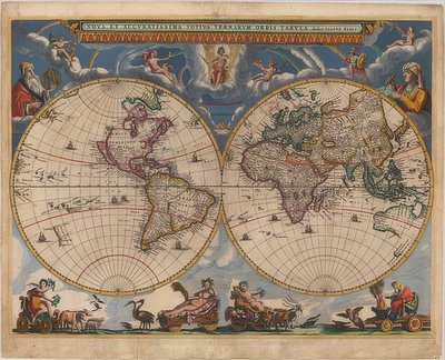 Karte der Welt. Doppelte Hemisphäre von Joan Blaeu