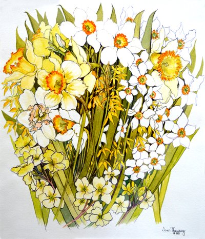 Narzissen, Narzissen, Forsythien und Primeln, 2000 von Joan Thewsey