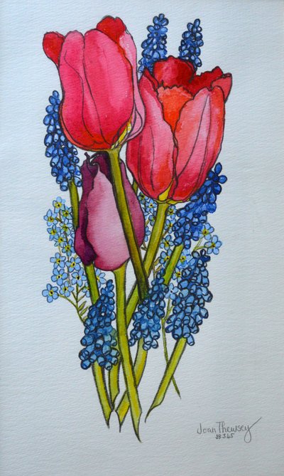 Tulpen, Muscari und Vergissmeinnicht von Joan Thewsey