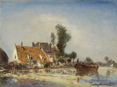 Häuser an einem Wasserweg in der Nähe von Crooswijk von Johan Barthold Jongkind