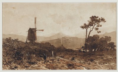 Hügellandschaft mit einer Mühle links von Johan Hendrik Weissenbruch