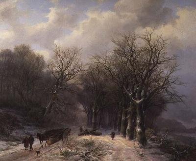 Der Holzfuhrwagen im Winter von Johann Bernard Klombeck