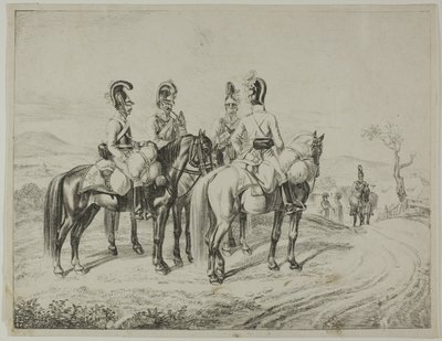 Vier Kürassiere auf einem Abhang von Johann Christoph Erhard