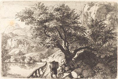 Bauer, der entlang eines Flusses geht von Johann Christoph Erhard