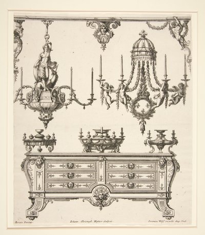 Blatt aus Kommoden und Kronleuchter von Johann Christoph Hafner