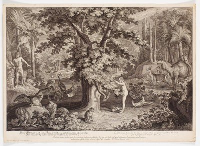 Eva pflückt den Apfel vom Baum der Erkenntnis von Johann Elias Ridinger