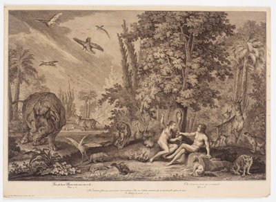 Eva reicht Adam den Apfel von Johann Elias Ridinger