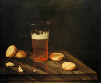 Stillleben mit Bierglas und Brötchen von Johann Georg Hainz