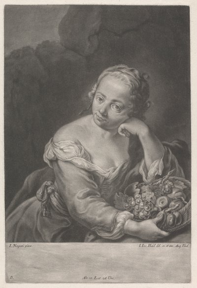 Frau mit einem Korb voller Früchte von Johann Jacobus Haid
