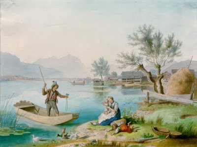 Fischerfamilie am Chiemsee von Johann Philipp Heinel