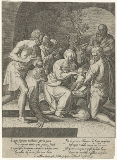 Anbetung der Hirten in einer Nische von Johann Sadeler (I)