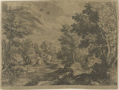Flusslandschaft mit einem Ruderboot von Johann Sadeler (I)