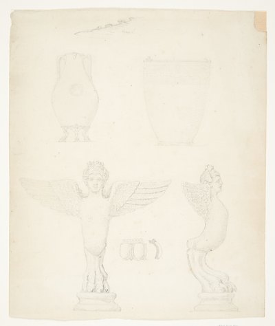 Studienblatt mit Vasen und Sirenen von Johanne Bindesbøll