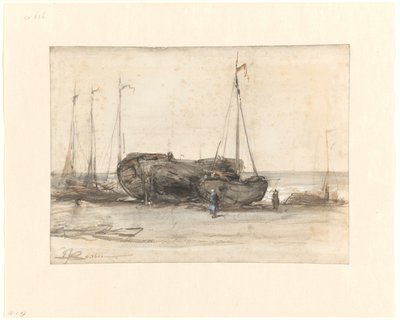 Fischerboote am Strand von Scheveningen von Johannes Bosboom