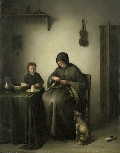 Eine Frau schneidet Brot von Johannes Christiaan Janson