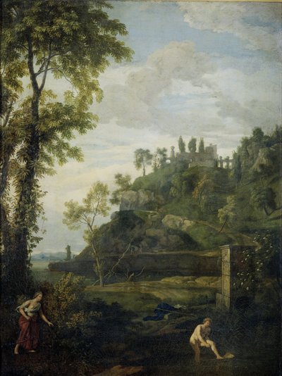 Arkadische Landschaft mit Salmacis und Hermaphroditus von Johannes Glauber