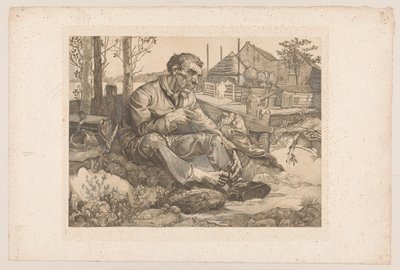 Ruhender Mann bei Bauernhof von Johannes Josephus Aarts