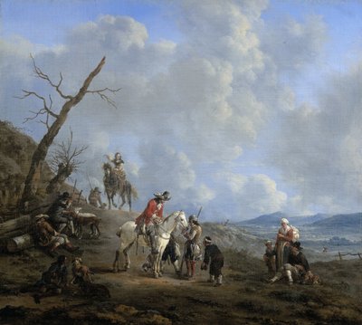 Landschaft mit Reitern, Jägern und Bauern von Johannes Lingelbach