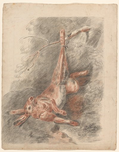 Toter Hase, an einem Bein hängend von Johannes Tavenraat