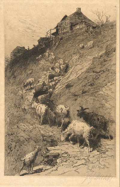Unbetitelte Landschaft mit Ziegen von John Austin Sands Monks