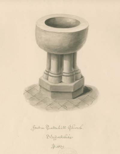 Taufbecken in der Kirche von Tatenhill von John Buckler