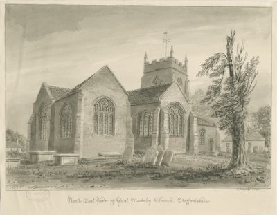 Madeley Kirche: Sepiawaschzeichnung von John Buckler