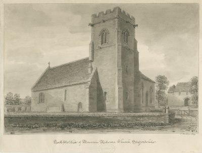 Mavesyn Ridware Kirche: Sepiazeichnung, 1839 von John Buckler