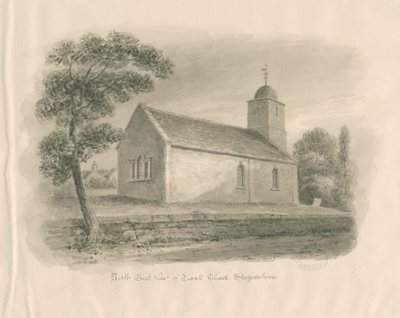 Tixall Kirche: Sepia-Waschzeichnung, nd [?1841] von John Buckler