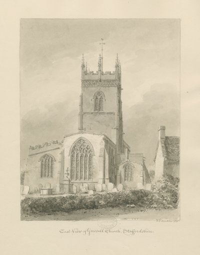 Gnosall Kirche: Sepia-Zeichnung von John Chessell Buckler