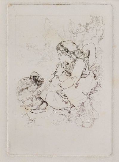 Sitzendes Mädchen und großer Vogel von John Duncan
