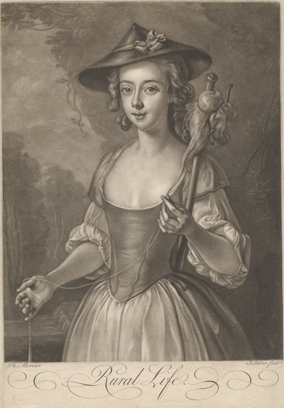 Ein Mädchen spinnt Faden von John Faber the younger