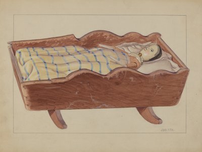 Pa. Deutsche Wiege mit Puppe und Decke von John Fisk