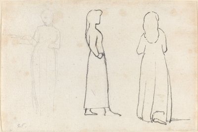 Drei Skizzen einer stehenden Frau von John Flaxman