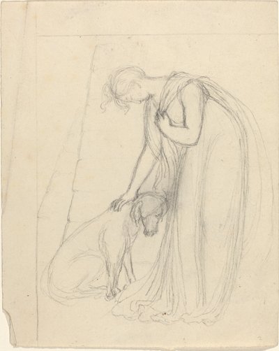 Frau streichelt einen Hund von John Flaxman