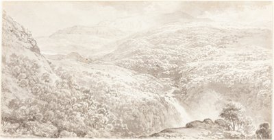 Ein Bergtal mit einem Wasserfall von John Glover