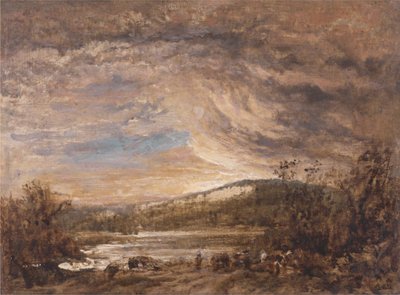 Eine Flusslandschaft, Sonnenuntergang von John Linnell