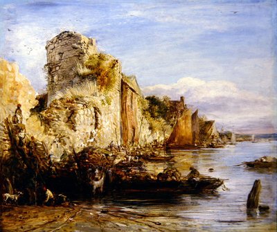 Entladen von Booten, Southampton Castle von John Linnell