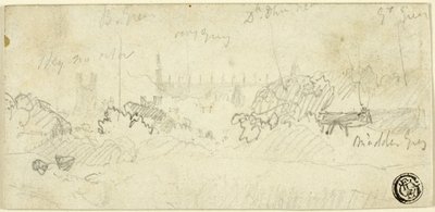 Skizze einer Landschaft mit Kathedrale von John Sell Cotman