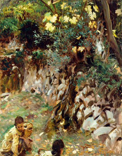 Mädchen sammeln Blüten, Valdemosa, Mallorca von John Singer Sargent