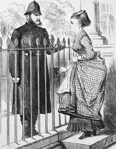 Ein Polizist spricht mit einer jungen Frau von John Tenniel