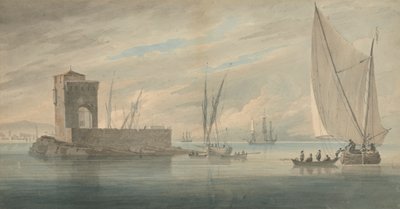 Italienische Küstenszene mit Insel und Schiffen von John Wilson Carmichael