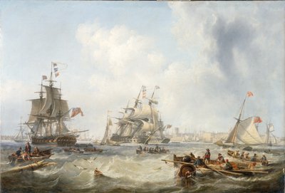 Kriegsschiffe vor dem Hafen von Portsmouth von John Wilson Carmichael