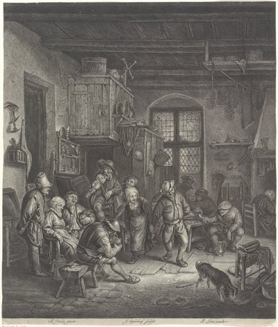 Bauerninterieur mit tanzendem Paar von Jonas Suyderhoef