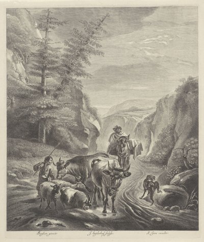Hirten mit Vieh auf einem Bergpfad von Jonas Suyderhoef
