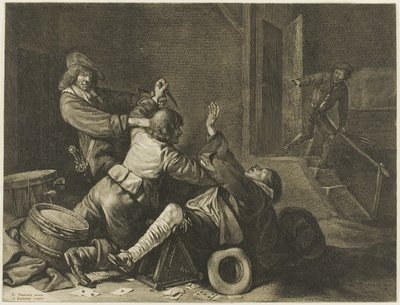 Drei Männer, die in einem Innenraum kämpfen von Jonas Suyderhoef